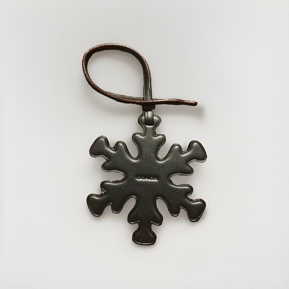 Coach F21532 Snowflake Ornament Bag Charm Dark Navy Blue Leather 3.75”